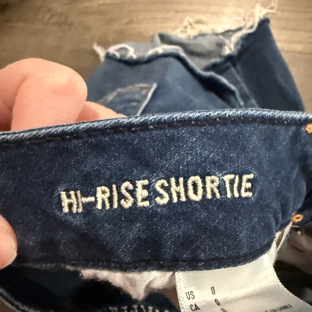 American Eagle Hi-Rise Shortie Denim Shorts Dark Wash Distressed Super Stretch 0 - Picture 8 of 11